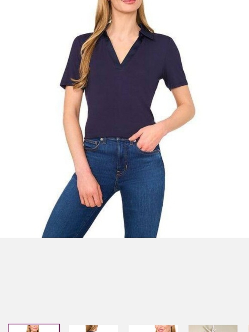 Classic Navy V-Neck Polo Top - Women